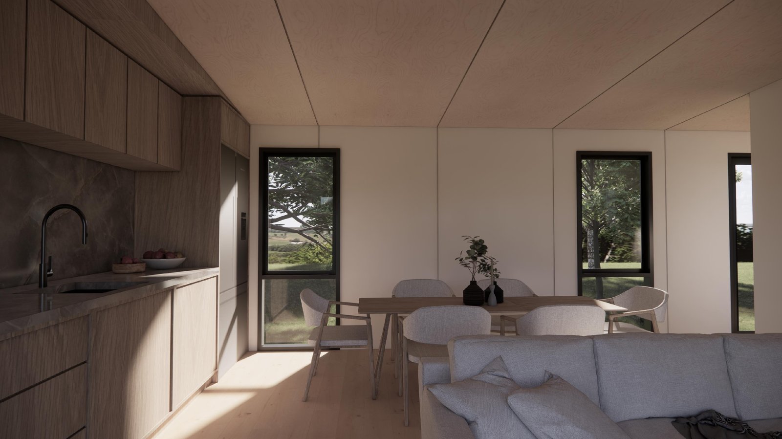 Open-plan dining and living space