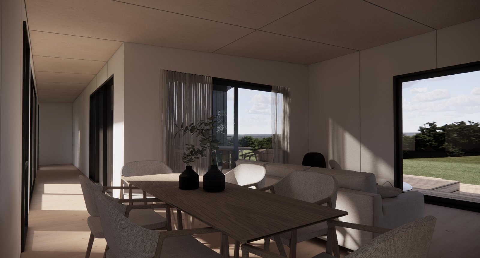 Open-plan living and dining area